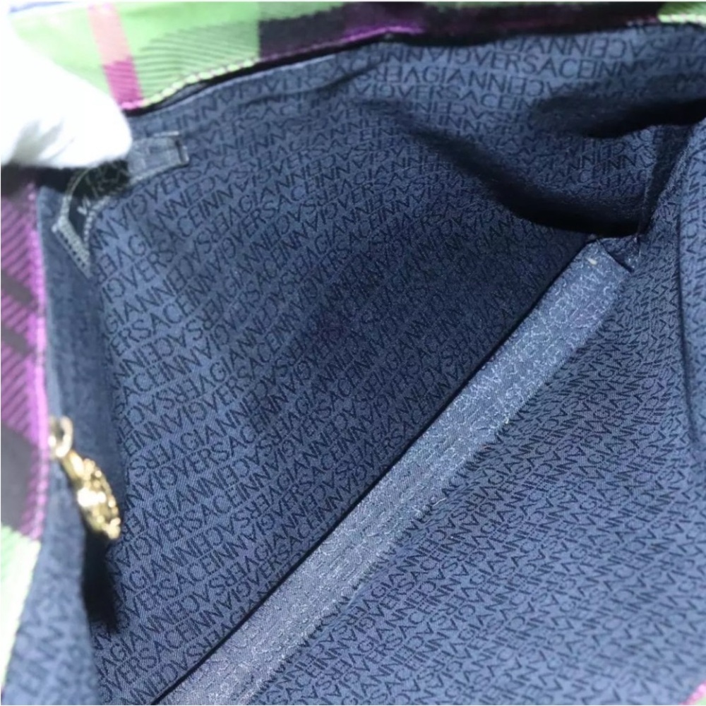 Versace Green and Blue Plaid Tote Bag - Picture 9 of 11